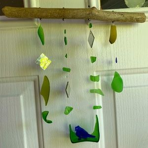 Bird on a swing glass wind/light chime